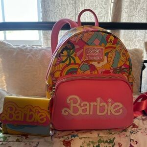 Loungefly Barbie Pink and Yellow Backpack and Wallet